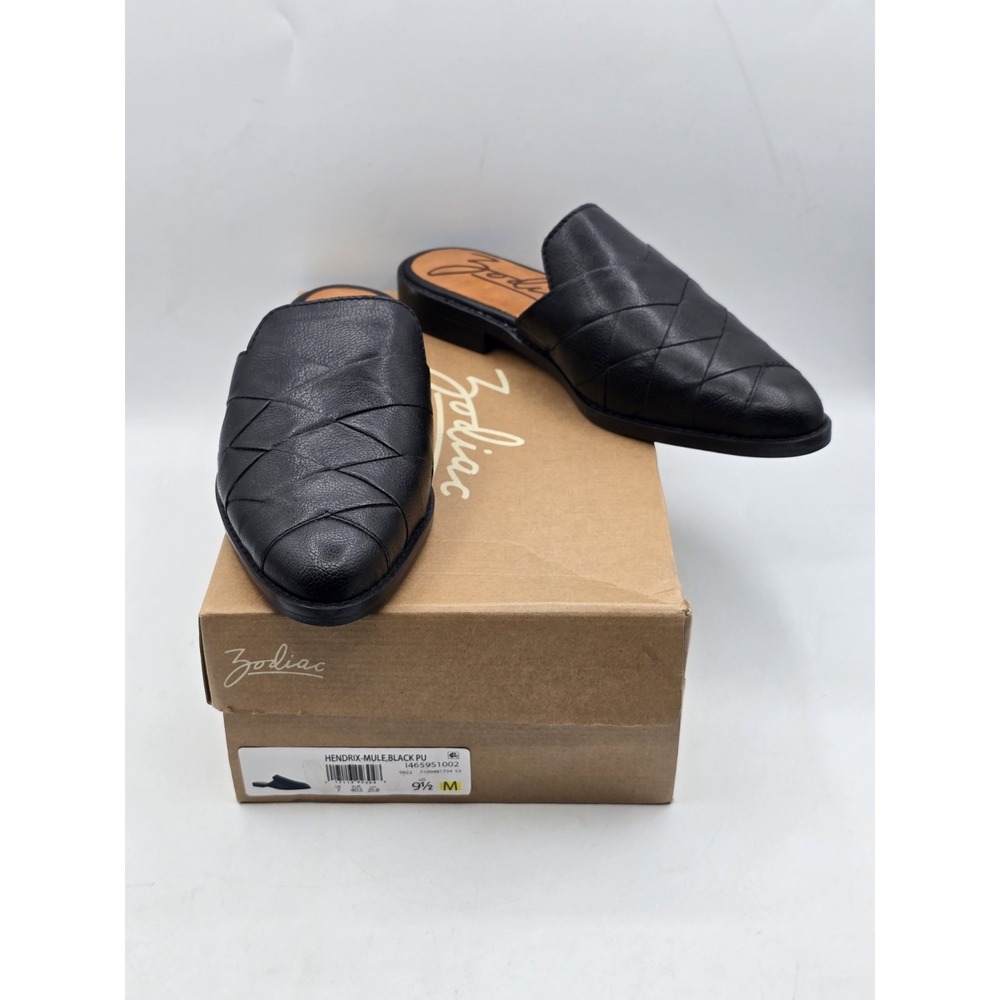 Zodiac Hendrix Mule Shoes Womens Sz 9.5M Black Leather Slip On Block Heels
